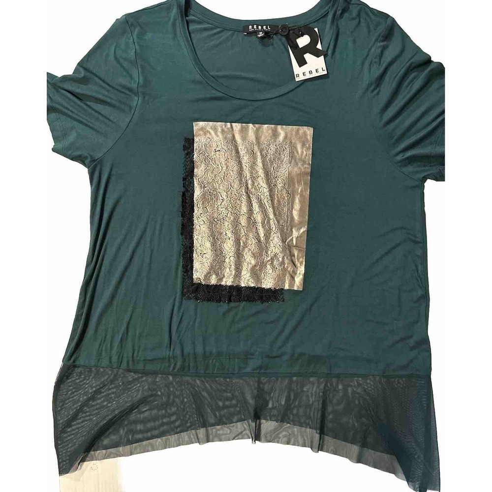 Rebel Wilson X Angels Shirt Women Sz 1X Green Gold Tulle   Hipster Rock Girlcore